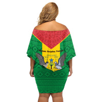 Sao Tome and Principe Independence Day Family Matching Off Shoulder Short Dress and Hawaiian Shirt Coat Of Arms Mix African Pattern - Wonder Print Shop