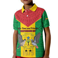 Sao Tome and Principe Independence Day Kid Polo Shirt Coat Of Arms Mix African Pattern - Wonder Print Shop
