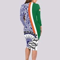 India Independence Day Long Sleeve Bodycon Dress Indian Paisley Pattern - Wonder Print Shop