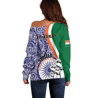 India Independence Day Off Shoulder Sweater Indian Paisley Pattern - Wonder Print Shop