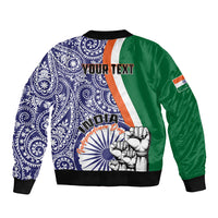 Personalised India Independence Day Sleeve Zip Bomber Jacket Indian Paisley Pattern - Wonder Print Shop