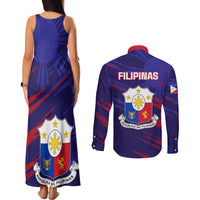 Philippines Football Couples Matching Tank Maxi Dress and Long Sleeve Button Shirts Filipinas Lion Sporty Style - Wonder Print Shop