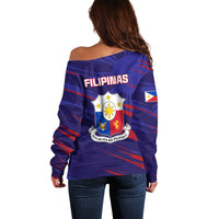 Philippines Football Off Shoulder Sweater Filipinas Lion Sporty Style - Wonder Print Shop
