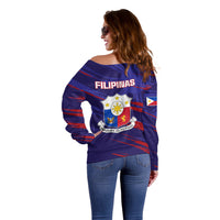 Philippines Football Off Shoulder Sweater Filipinas Lion Sporty Style - Wonder Print Shop
