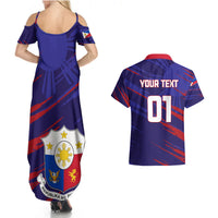 Personalised Philippines Football Couples Matching Summer Maxi Dress and Hawaiian Shirt Filipinas Lion Sporty Style - Wonder Print Shop
