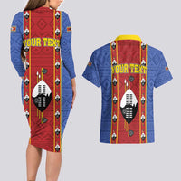Eswatini African Pattern Couples Matching Long Sleeve Bodycon Dress and Hawaiian Shirt Swaziland Shield Siyinqaba - Wonder Print Shop