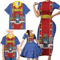 Eswatini African Pattern Family Matching Short Sleeve Bodycon Dress and Hawaiian Shirt Swaziland Shield Siyinqaba - Wonder Print Shop