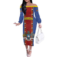 Eswatini African Pattern Off The Shoulder Long Sleeve Dress Swaziland Shield Siyinqaba - Wonder Print Shop