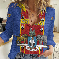 Eswatini African Pattern Women Casual Shirt Swaziland Shield Siyinqaba - Wonder Print Shop