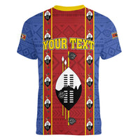 Eswatini African Pattern Women V-Neck T-Shirt Swaziland Shield Siyinqaba - Wonder Print Shop