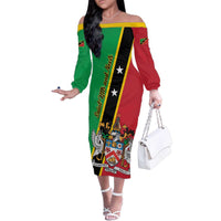 Saint Kitts and Nevis Family Matching Off The Shoulder Long Sleeve Dress and Hawaiian Shirt Country Above Self - Wonder Print Shop
