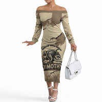Personalized Jimothy the Raccoon Off The Shoulder Long Sleeve Dress Midnight Snack Patrol