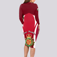 Wales Rugby Long Sleeve Bodycon Dress Three Feathers Dragon 2023 World Cup - Wonder Print Shop