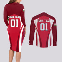 Custom Wales Rugby Couples Matching Long Sleeve Bodycon Dress and Long Sleeve Button Shirts Three Feathers Dragon 2023 World Cup - Wonder Print Shop