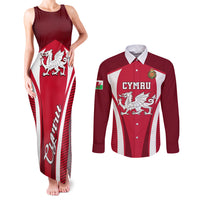 Custom Wales Rugby Couples Matching Tank Maxi Dress and Long Sleeve Button Shirts Three Feathers Dragon 2023 World Cup - Wonder Print Shop