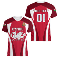 Custom Wales Rugby Women V Neck T Shirt Three Feathers Dragon 2023 World Cup - Wonder Print Shop