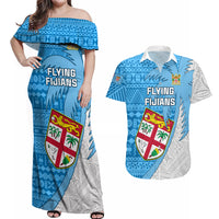 Fiji Rugby Couples Matching Off Shoulder Maxi Dress and Hawaiian Shirt Come On Fijian Tapa Pattern - Wonder Print Shop