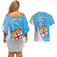 Fiji Rugby Couples Matching Off Shoulder Short Dress and Hawaiian Shirt Come On Fijian Tapa Pattern - Wonder Print Shop