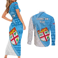 Fiji Rugby Couples Matching Short Sleeve Bodycon Dress and Long Sleeve Button Shirts Come On Fijian Tapa Pattern - Wonder Print Shop