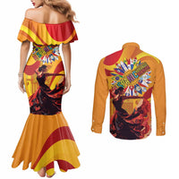 Hispanic Heritage Month Couples Matching Mermaid Dress and Long Sleeve Button Shirt Espana Flamenco