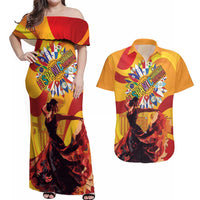 Hispanic Heritage Month Couples Matching Off Shoulder Maxi Dress and Hawaiian Shirt Espana Flamenco - Wonder Print Shop