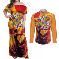 Hispanic Heritage Month Couples Matching Off Shoulder Maxi Dress and Long Sleeve Button Shirt Espana Flamenco - Wonder Print Shop