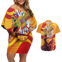 Hispanic Heritage Month Couples Matching Off Shoulder Short Dress and Hawaiian Shirt Espana Flamenco - Wonder Print Shop