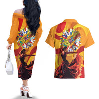 Hispanic Heritage Month Couples Matching Off The Shoulder Long Sleeve Dress and Hawaiian Shirt Espana Flamenco - Wonder Print Shop