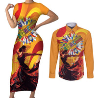 Hispanic Heritage Month Couples Matching Short Sleeve Bodycon Dress and Long Sleeve Button Shirt Espana Flamenco - Wonder Print Shop