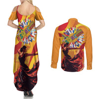 Hispanic Heritage Month Couples Matching Summer Maxi Dress and Long Sleeve Button Shirt Espana Flamenco - Wonder Print Shop
