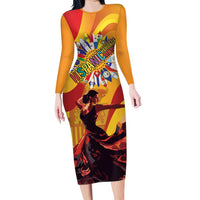 Hispanic Heritage Month Long Sleeve Bodycon Dress Espana Flamenco - Wonder Print Shop
