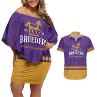 Personalized Breeders Horse Racing 2025 Couples Matching Off Shoulder Short Dress and Hawaiian Shirt Del Mar Awaits - Wonder Print Shop