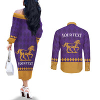Personalized Breeders Horse Racing 2025 Couples Matching Off The Shoulder Long Sleeve Dress and Long Sleeve Button Shirt Del Mar Awaits - Wonder Print Shop
