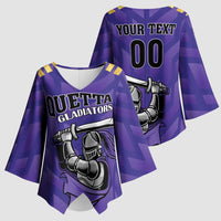 Custom Quetta Cricket Gladiators Kimono Sleeve Blouse One Force Purple Force - Wonder Print Shop
