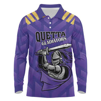 Custom Quetta Cricket Gladiators Long Sleeve Polo Shirt One Force Purple Force - Wonder Print Shop