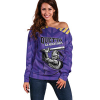 Custom Quetta Cricket Gladiators Off Shoulder Sweater One Force Purple Force - Wonder Print Shop