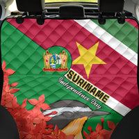 Suriname Independence Day Back Car Seat Cover Lesser Kiskadee With Scarlet Jungle Flame Flower - Wonder Print Shop