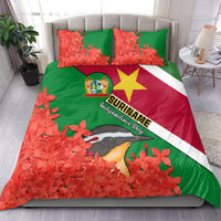 Suriname Independence Day Bedding Set Lesser Kiskadee With Scarlet Jungle Flame Flower - Wonder Print Shop