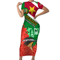 Personalised Suriname Independence Day Family Matching Short Sleeve Bodycon Dress and Hawaiian Shirt Lesser Kiskadee With Scarlet Jungle Flame Flower - Wonder Print Shop