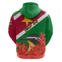 Personalised Suriname Independence Day Hoodie Lesser Kiskadee With Scarlet Jungle Flame Flower - Wonder Print Shop