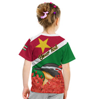 Personalised Suriname Independence Day Kid T Shirt Lesser Kiskadee With Scarlet Jungle Flame Flower - Wonder Print Shop