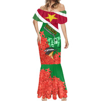 Personalised Suriname Independence Day Mermaid Dress Lesser Kiskadee With Scarlet Jungle Flame Flower - Wonder Print Shop