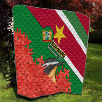 Suriname Independence Day Quilt Lesser Kiskadee With Scarlet Jungle Flame Flower - Wonder Print Shop