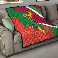 Suriname Independence Day Quilt Lesser Kiskadee With Scarlet Jungle Flame Flower - Wonder Print Shop