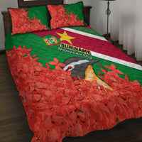 Suriname Independence Day Quilt Bed Set Lesser Kiskadee With Scarlet Jungle Flame Flower - Wonder Print Shop