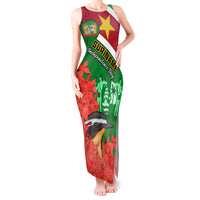 Personalised Suriname Independence Day Tank Maxi Dress Lesser Kiskadee With Scarlet Jungle Flame Flower - Wonder Print Shop