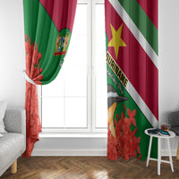 Suriname Independence Day Window Curtain Lesser Kiskadee With Scarlet Jungle Flame Flower - Wonder Print Shop