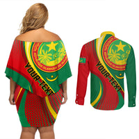 Personalised Mauritania Independence Day Couples Matching Off Shoulder Short Dress and Long Sleeve Button Shirt Mauritanian Seal Special Version - Wonder Print Shop