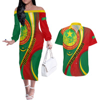 Personalised Mauritania Independence Day Couples Matching Off The Shoulder Long Sleeve Dress and Hawaiian Shirt Mauritanian Seal Special Version - Wonder Print Shop