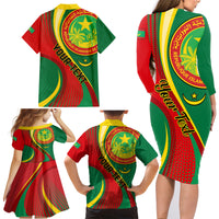 Personalised Mauritania Independence Day Family Matching Long Sleeve Bodycon Dress and Hawaiian Shirt Mauritanian Seal Special Version - Wonder Print Shop